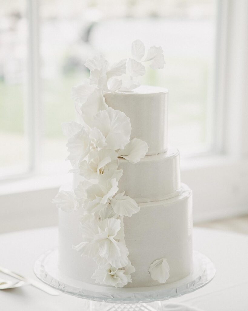 blush wedding cake with sugar flowers